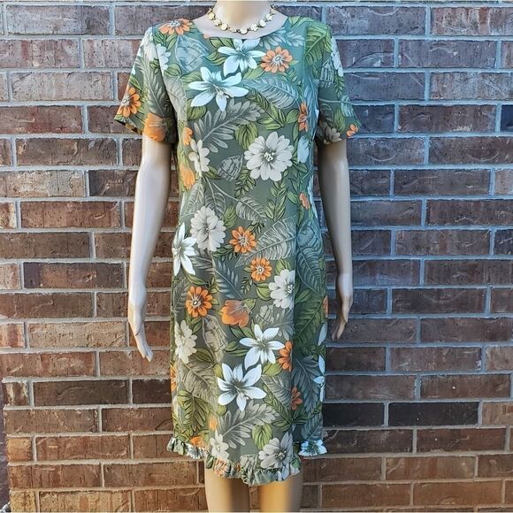 Kathie Lee Women’s  Short Sleeve Floral Olive Green dress - Picture 13 of 14